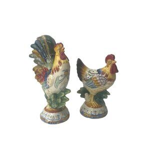 Fritz and Floyd Ricamo Rooster Hen Salt and Pepper Shaker Tuscany Collectible
